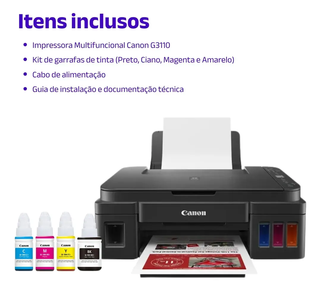 Impressora Multifuncional Cor Canon Pixma G3110 Preto 127/220v