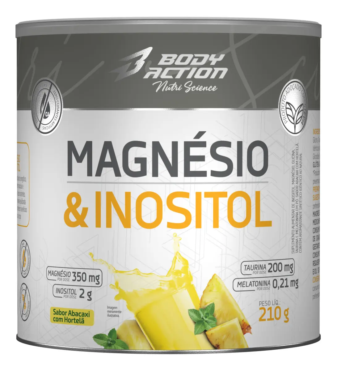 Magnésio Bodyaction Nutrilibrium em pó sabor Abacaxi com hortelã x 210g