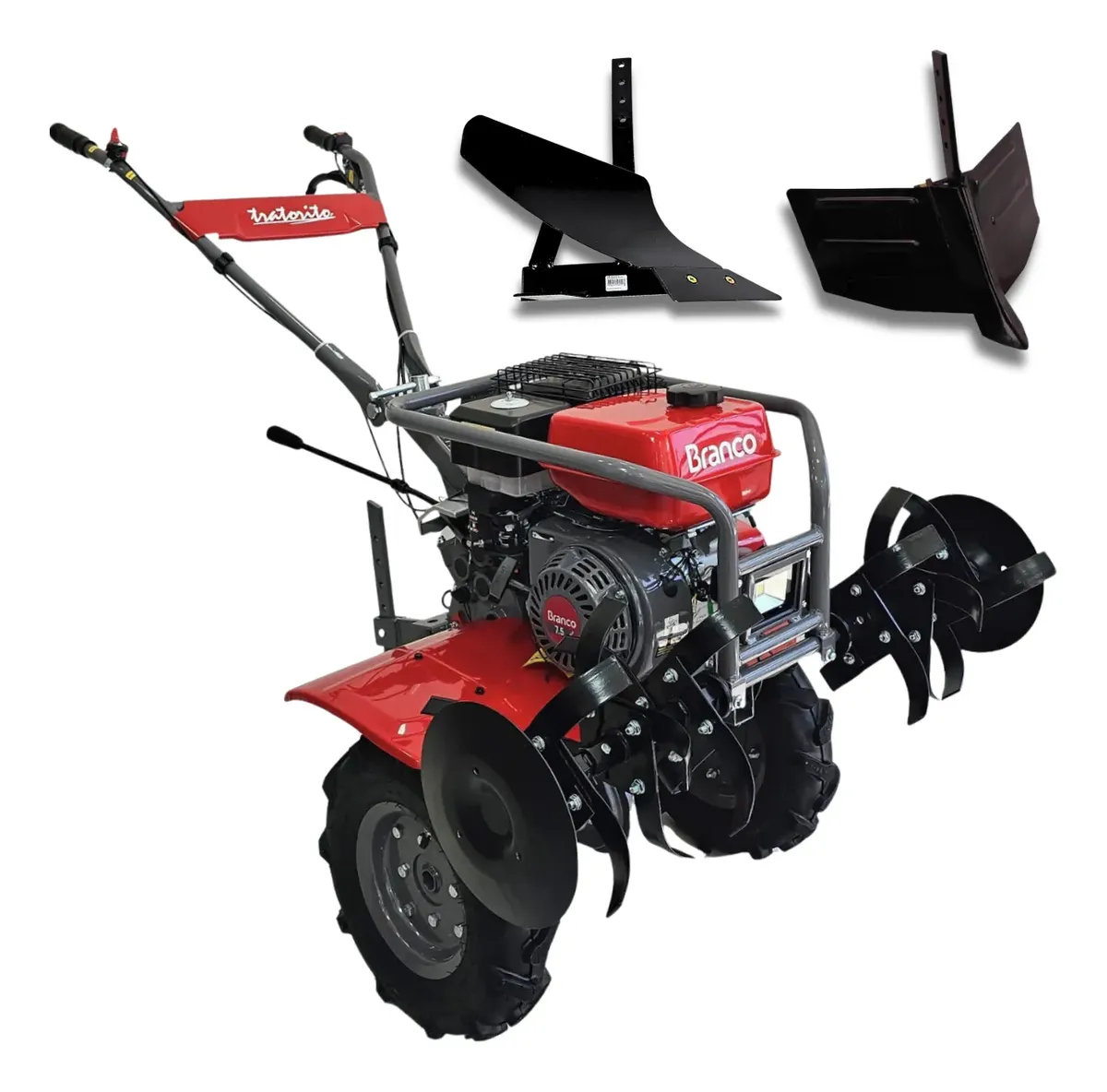 Motocultivador 7,5hp Reduzido Branco Com Arado E Sulcador