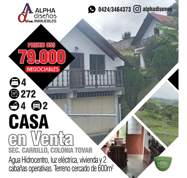 Casa Y Cabañas En El Sector Carrillo, Colonia Tovar