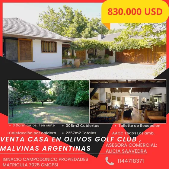 Venta Casa En Olivos Golf Club Lote De 2257m2