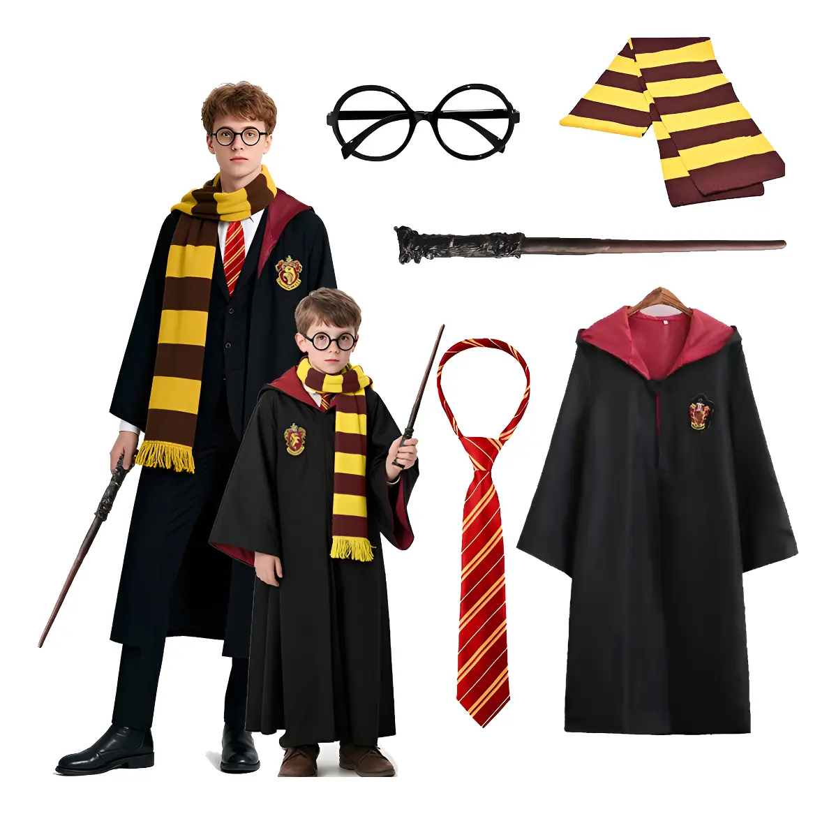 Disfraz Harry Potter Ulmll Con 5 Accesorios: Bufanda, Capa, Corbata, Gafas, Varita. Ideal Para Fiestas Mágicas.