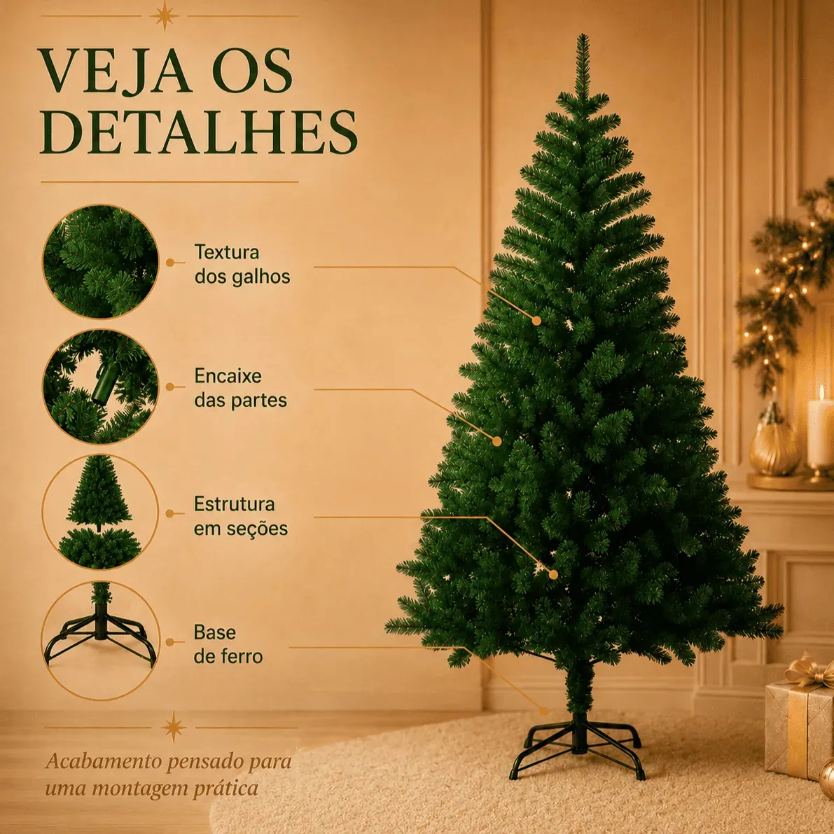 Árvore De Natal Verde Luxo 150 500 Galho - Pé De Ferro DEKASA
