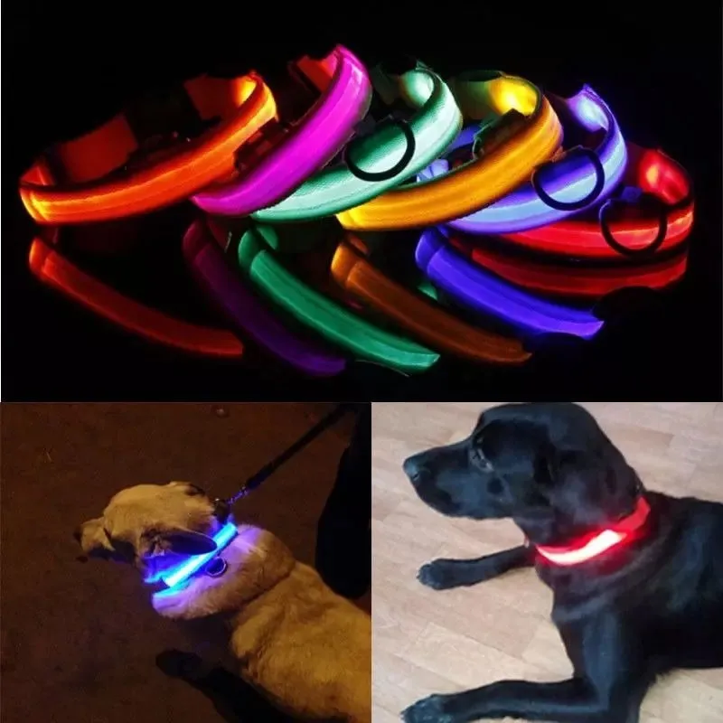 Collar Luz Led Para Perros Gatos Ajustable Con 3 Modos Pilas