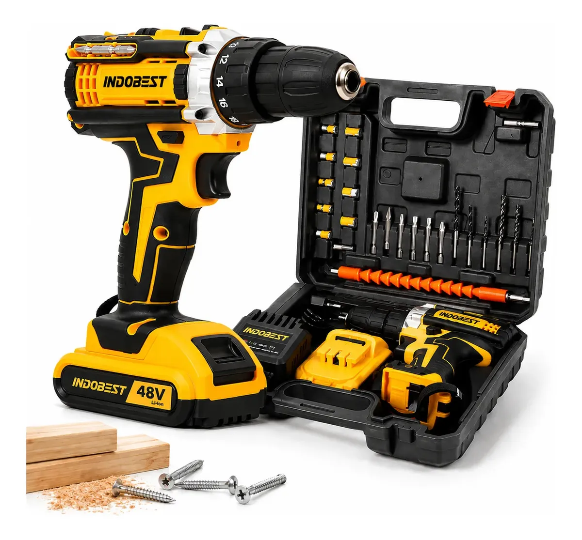 Parafusadeira Furadeira Sem Fio 2 Baterias 340w 1550 Rpm Cor Amarelo