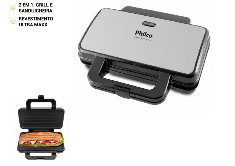 Sanduicheira E Grill Pgr02i 900w Preto E Inox Philco - Imagem 3