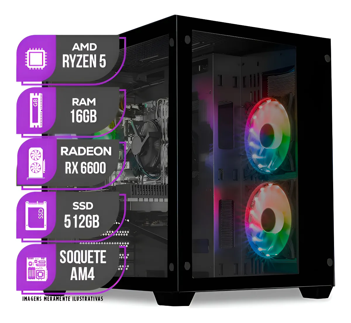 Pc Gamer Mancer, Ryzen 5 5500, Rx 6600, 16gb Ddr4, Ssd 512gb    