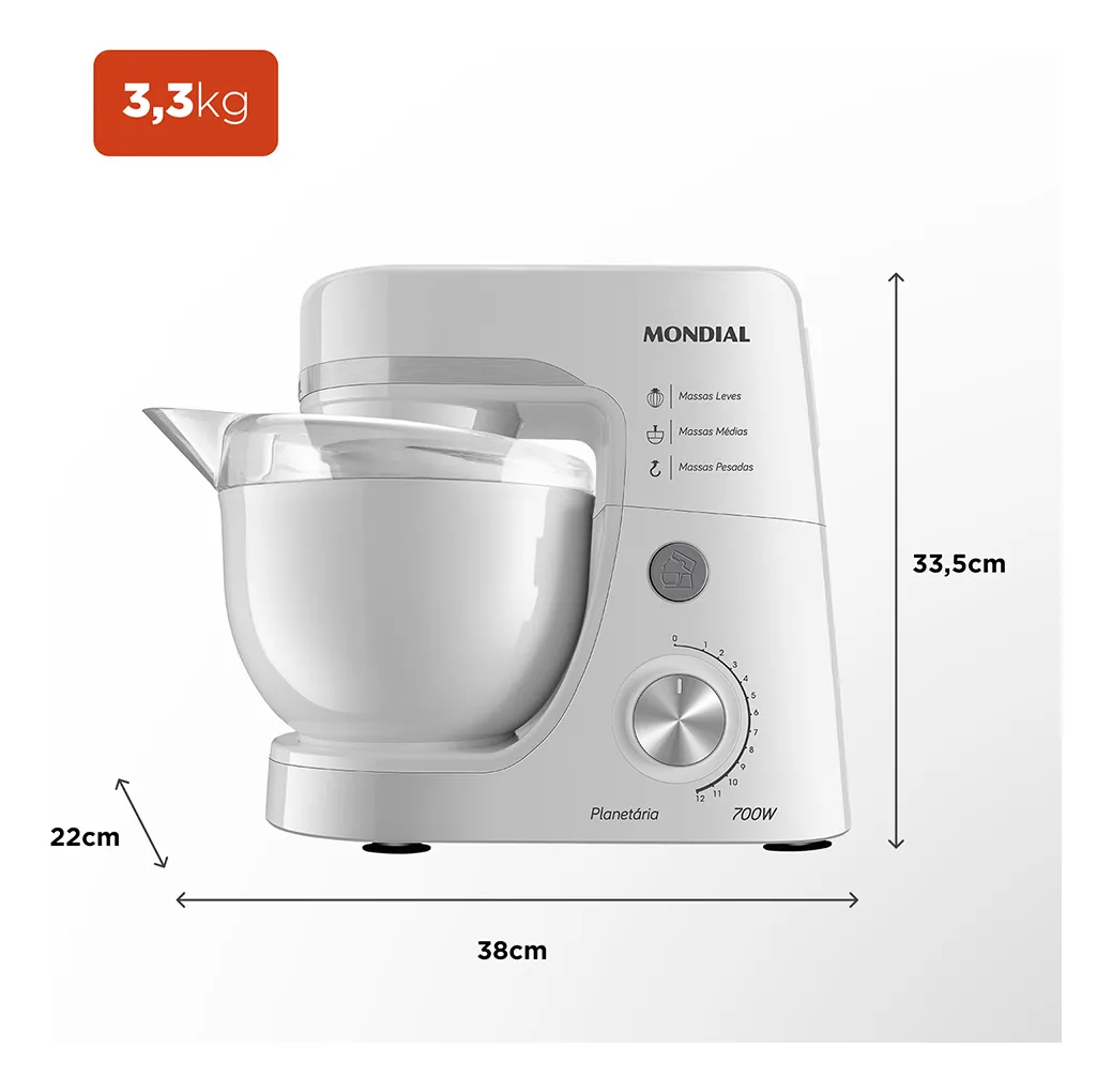 Batedeira Planetária Mondial 700W BP-03-W - Imagem 3