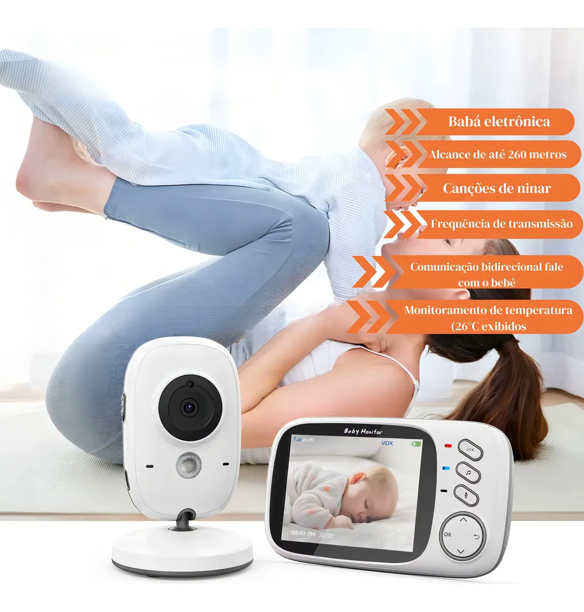 Babá eletrônica Vlx Vb603 sem fio com câmera cor branco - Vista 8