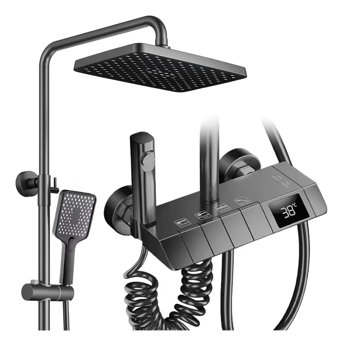 Columna Ducha Duchador Griferia Digital Inteligente Premium Pantalla Led Neró Luminus Color Negro