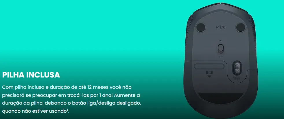 Mouse sem fio Logitech M170 com Pilha Inclusa - Vermelho - Imagem 3