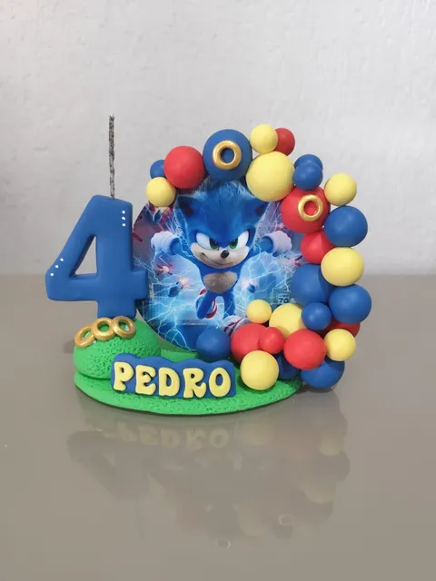 Vela, Topo De Bolo Invertido Do Sonic Com O Nome Do Aniversa