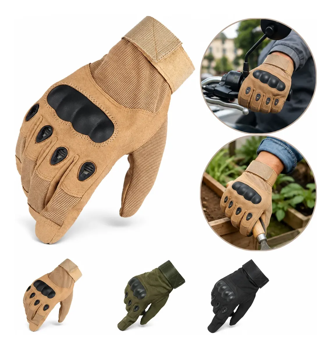 Luvas Táticas Para Moto Com Proteção Rígida Nos Nós Dos Dedos
