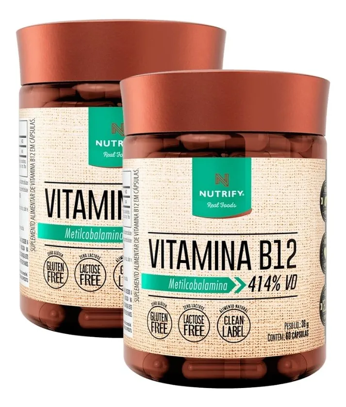 2 Potes Vitamina B12 Metilcobalamina - 60caps Nutrify B 12