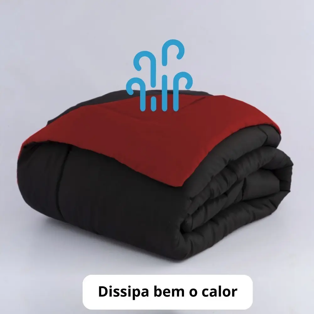 Edredom Casal Queen Cobertor Dupla Face 5 Peças Cor Preto e Vermelho Desenho do tecido Lisa - Imagem 2
