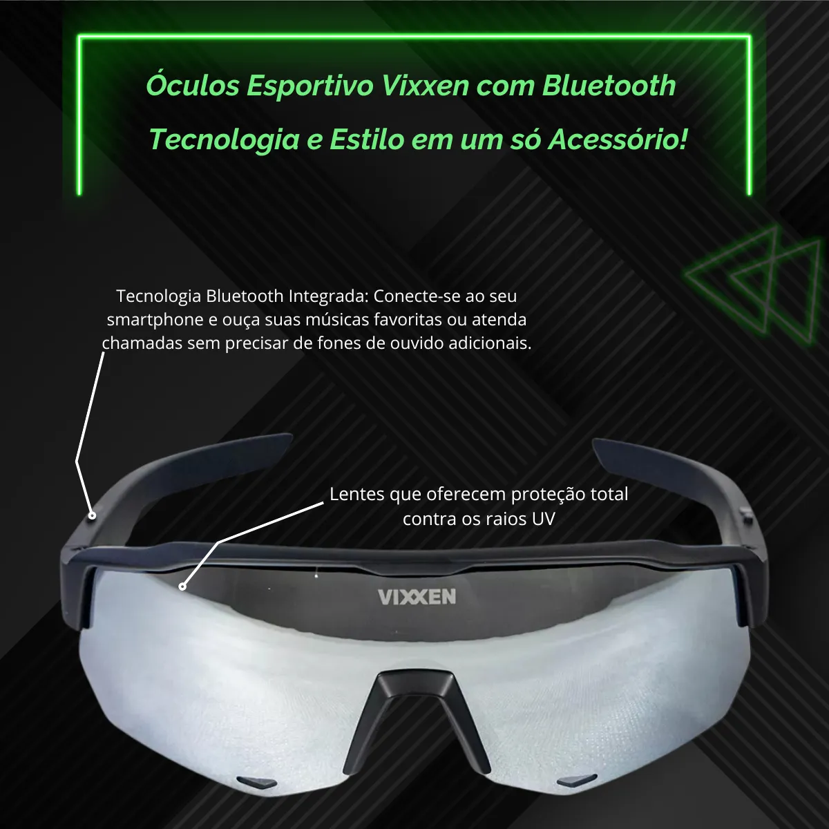 Óculos De Sol Esportivo Com Bluetooth Mp3 Vixxen Sound Uv400