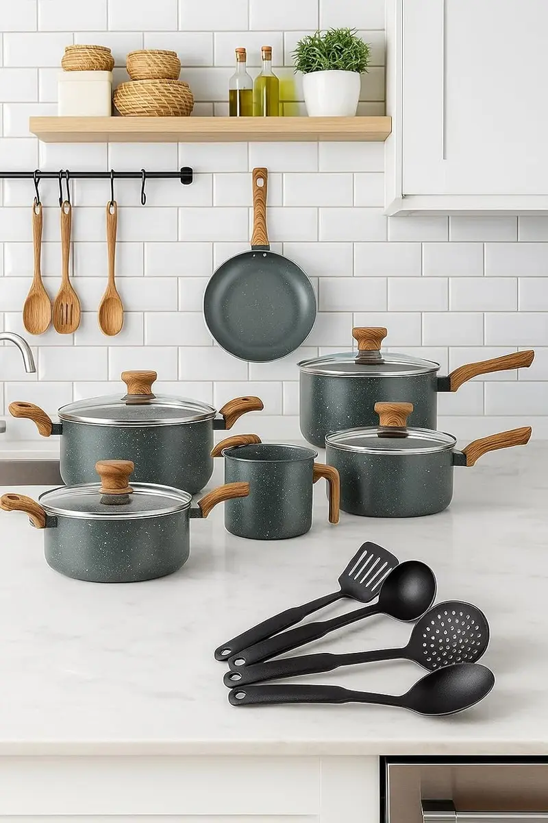 Jogo De Panelas Indução Mimo Style Cerâmica 10 Peças Cor Granito