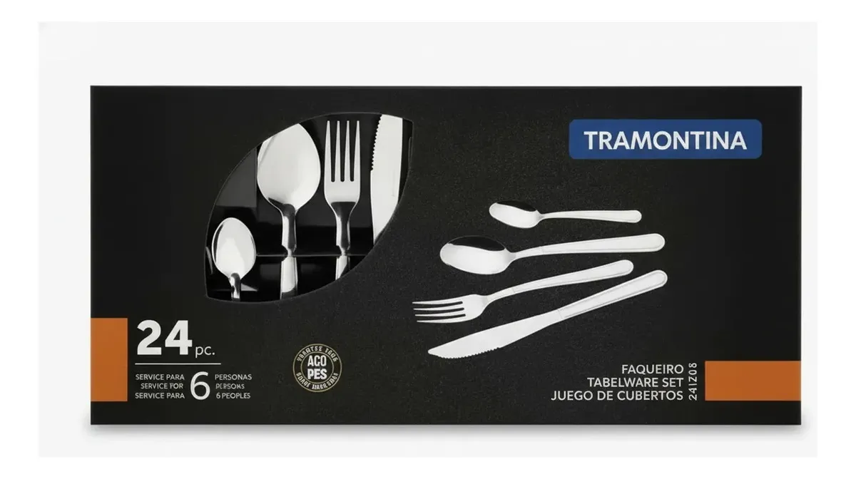 Faqueiro Tramontina 24 Peças Inox Jogo De Talheres Completo 6 Pessoas, Resistente, Não Enferruja, Fácil Limpeza, Kit Talheres Inox Premium Para Cozinha, Mesa Posta E Dia A Dia