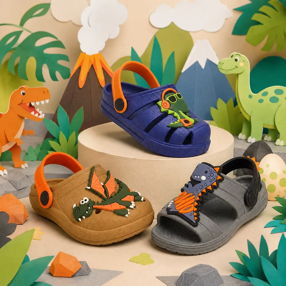 Kit 3 Papete Infantil Menino Dinossauro Sola Antiderrapante Azul 25/26