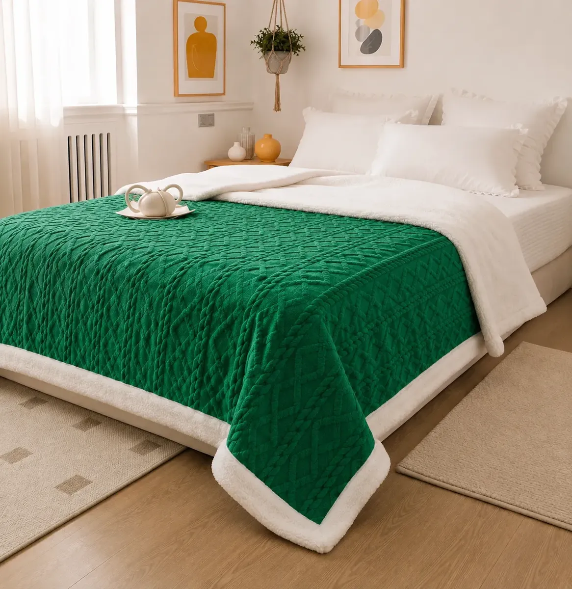 Manta Casal Lã Sherpa 1,90x2,20m Canelada Coberdrom Verde
