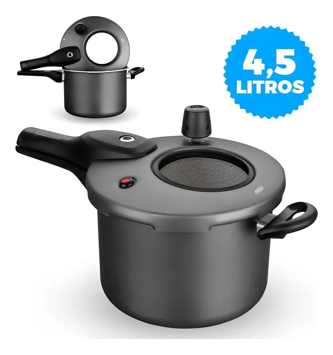 Panela De Pressão Antiaderente 4,5l Visor De Vidro Grafite