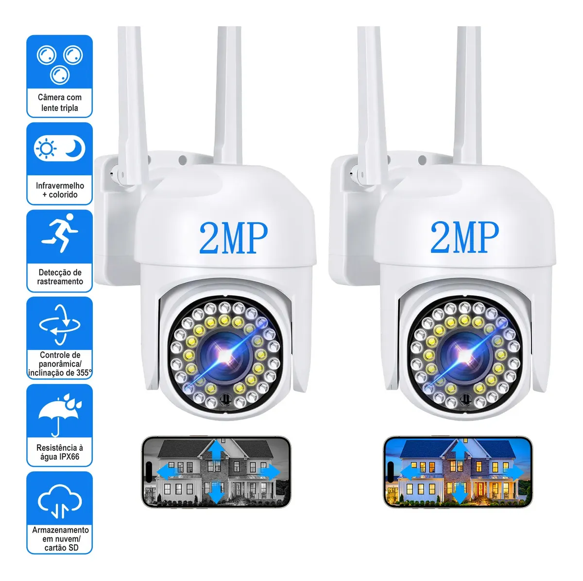 Kit 2 Câmeras de Segurança YTX WiFi 2MP Full HD 360°