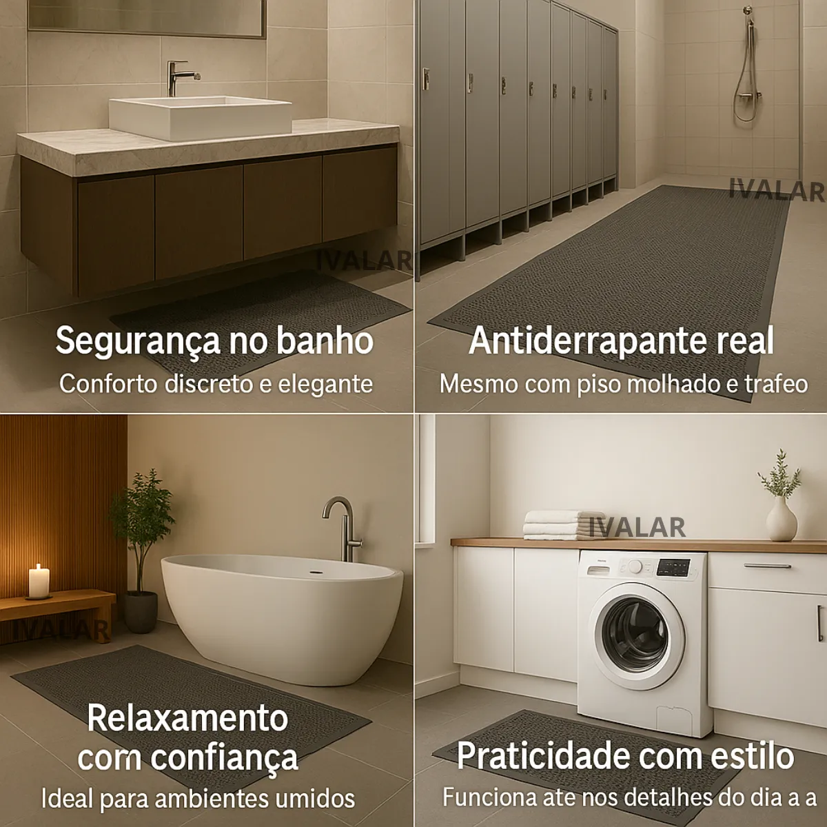 Tapete Vazado Antiderrapante para Banheiro Box Piscina Idoso 1,00 X 0,60 Ivalar - Imagem 3