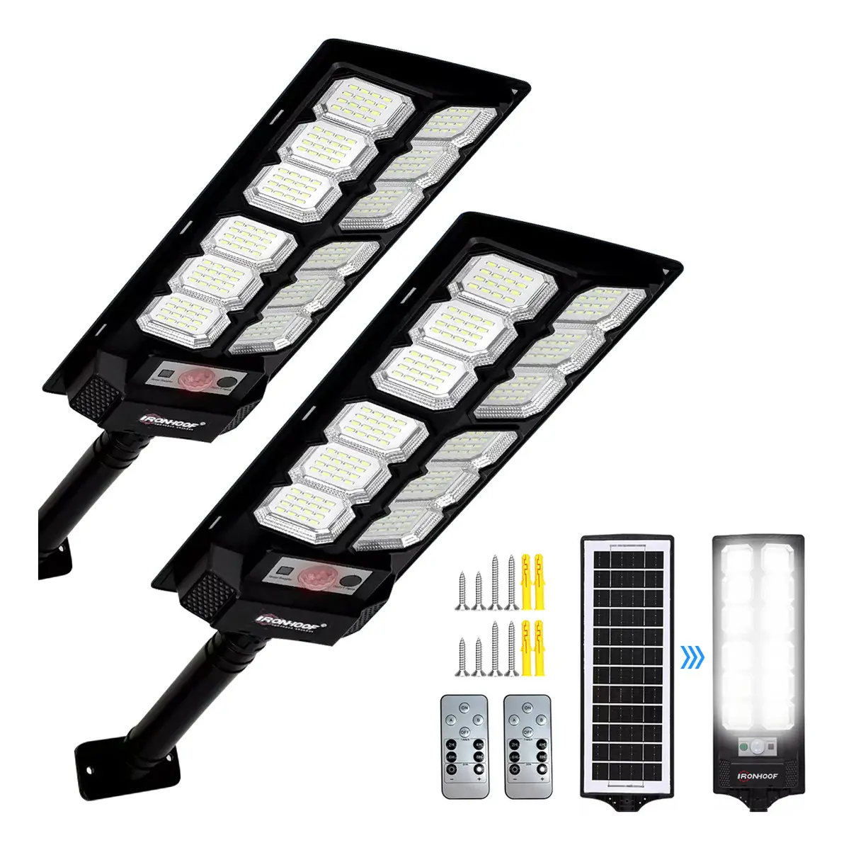 Lámpara Solar LED Exterior 650W Ruomu Sensor IP67 Pack 2 Luz Brillante