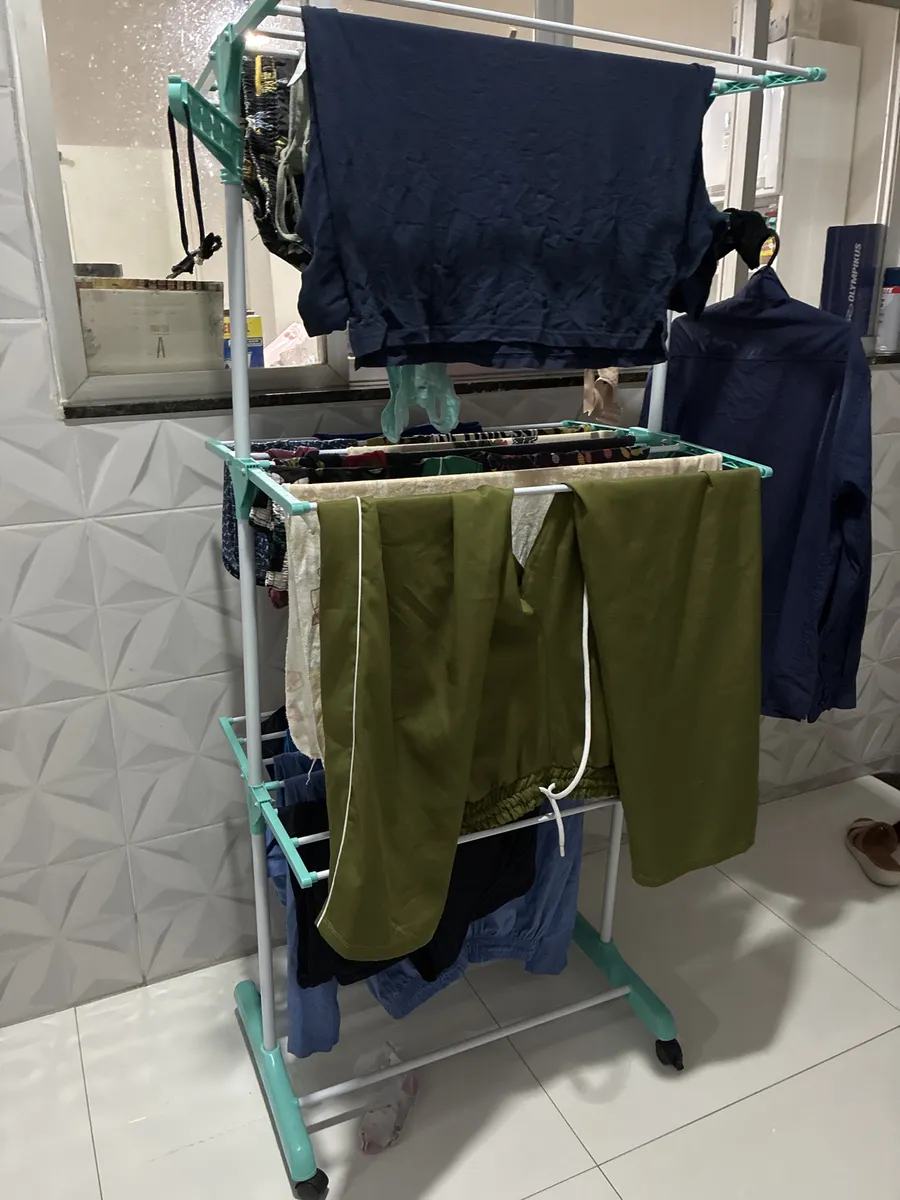 Varal De Chão 3 Andares Dobrável Com Rodinhas EMS Click Aço Azul