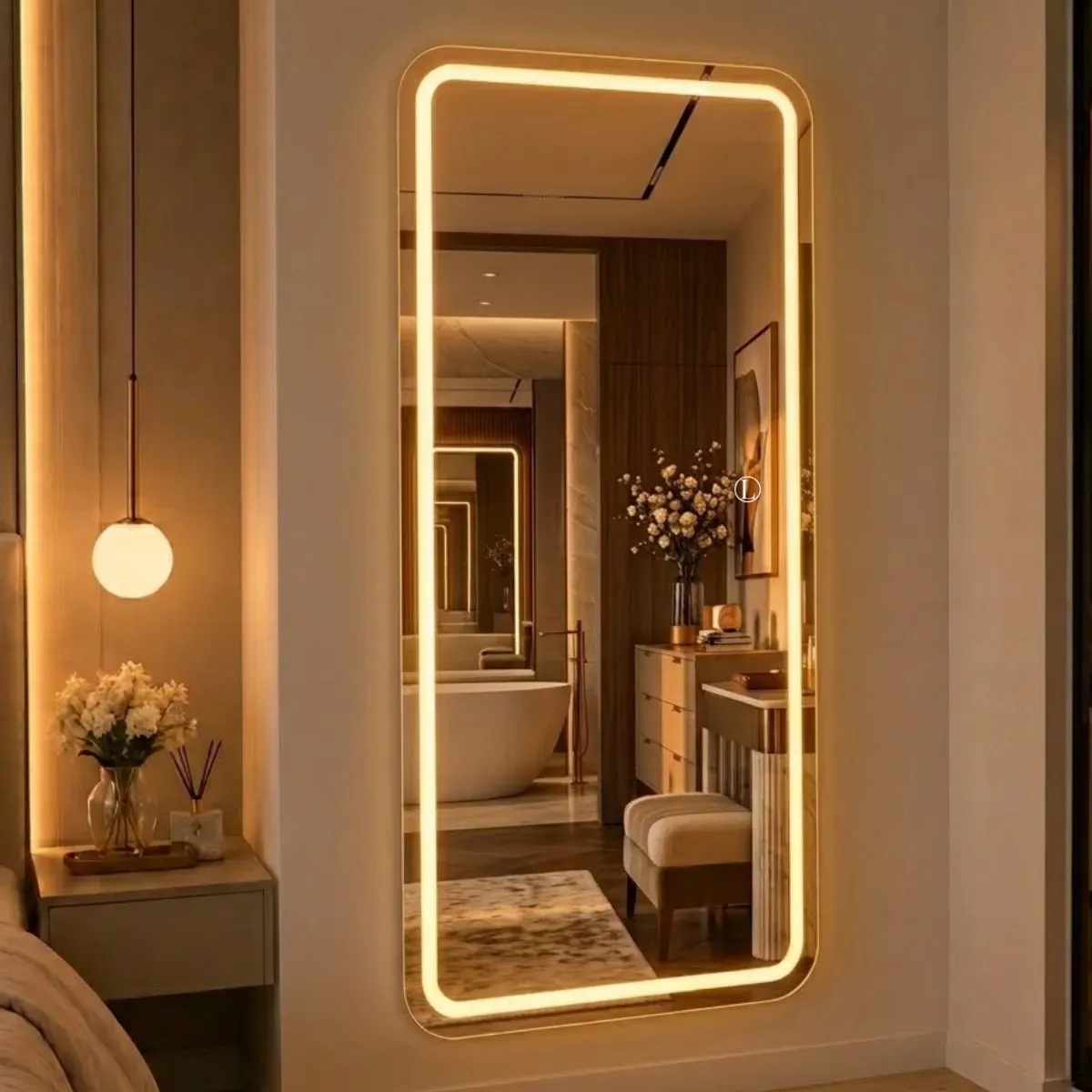 Espelho Temperado Corpo Inteiro 170x70 Led Jateado Amarelo E Branco Corpo Inteiro Moldura Led Bivolt Lopazzi