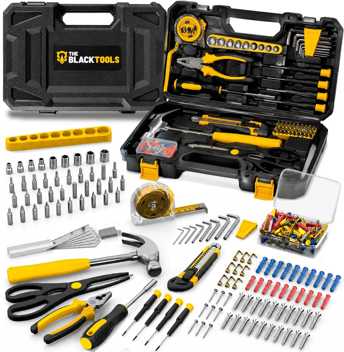 Kit Jogo De Ferramentas Completo 122 Peças Com Soquetes Chaves Martelo Trena Alicate Bits Maleta TBNT13 The Black Tools