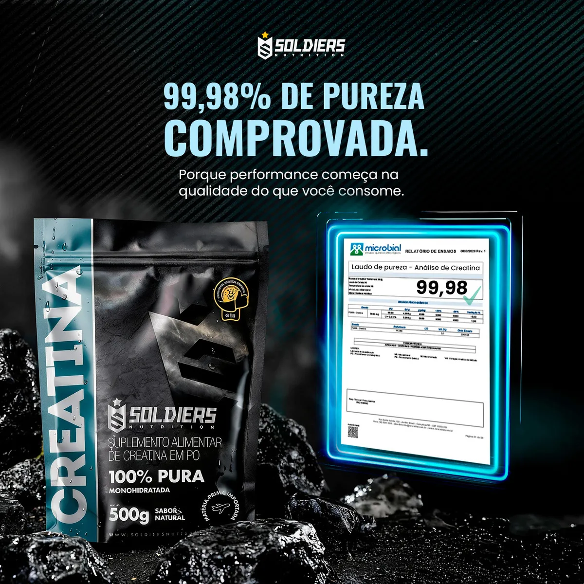 Creatina Monohidratada 500g Soldiers Nutrition 100% Pura Importada Alta Performance Músculo Treino - Imagem 2