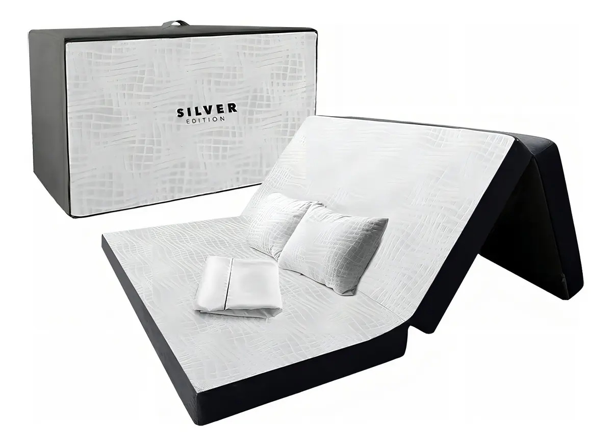 Colchón Queen Plegable Silver Edition + Sábanas + Almohadas Blanco