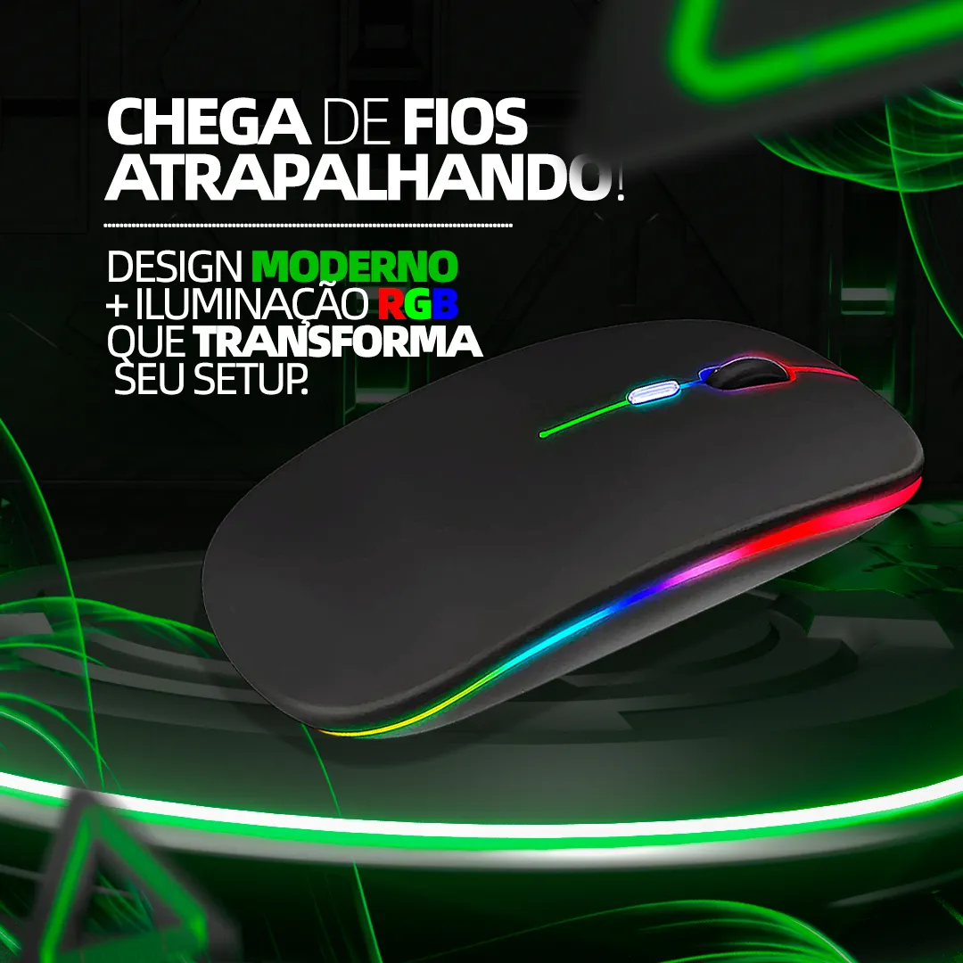 Mouse Sem Fio Recarregável Led Rgb Usb Silencioso Ergonômico Portátil Compatível Com Notebooks E Computadores - Imagem 4
