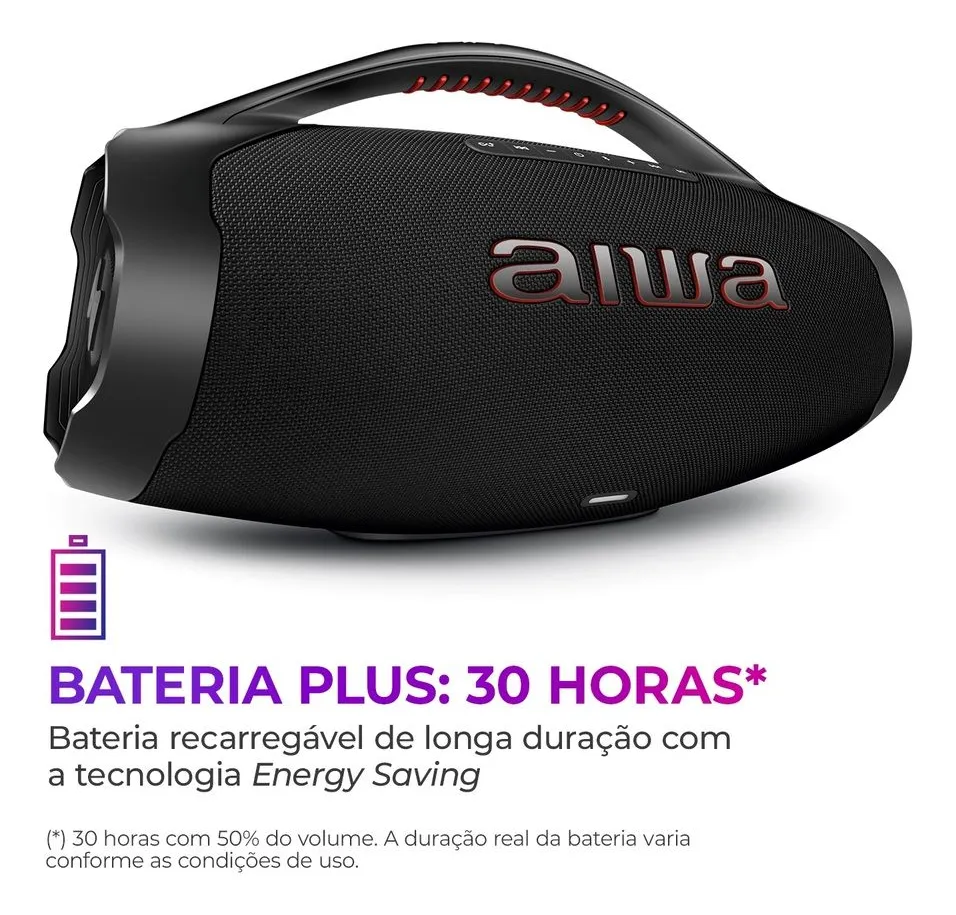 Caixa De Som Boombox Plus Aiwa Bbs-01-b 200w Bt 30h Ip66 Usb Preto - Imagem 4