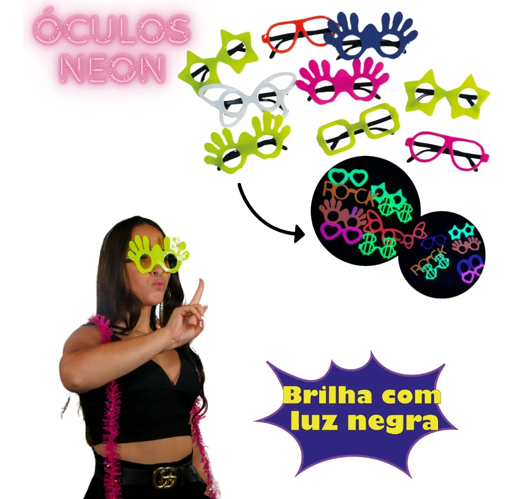 Kit Balada Festa 150 Pçs Óculos,tiara,pulseira Neon E Marabu - Imagem 4