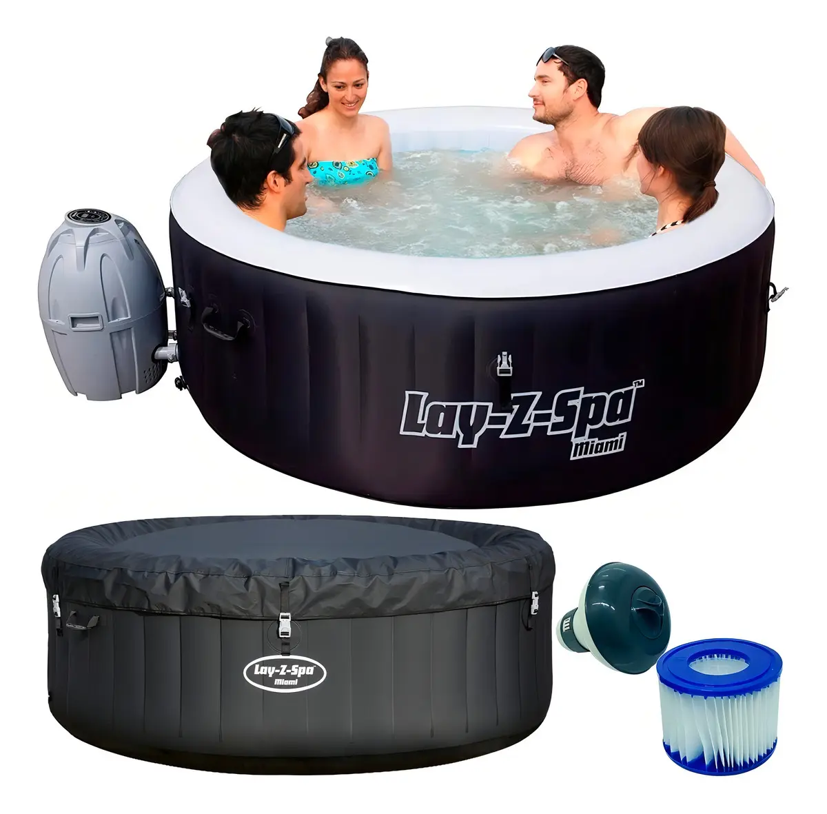 Jacuzzi Con Hidromasaje Inflable Lay-z-spa Miami + Cobertor