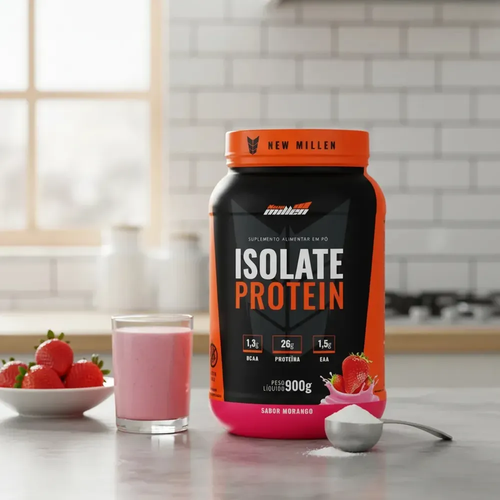 Proteína New Millen Premium Whey Isolado Isolate em pó sabor Morango x 900g