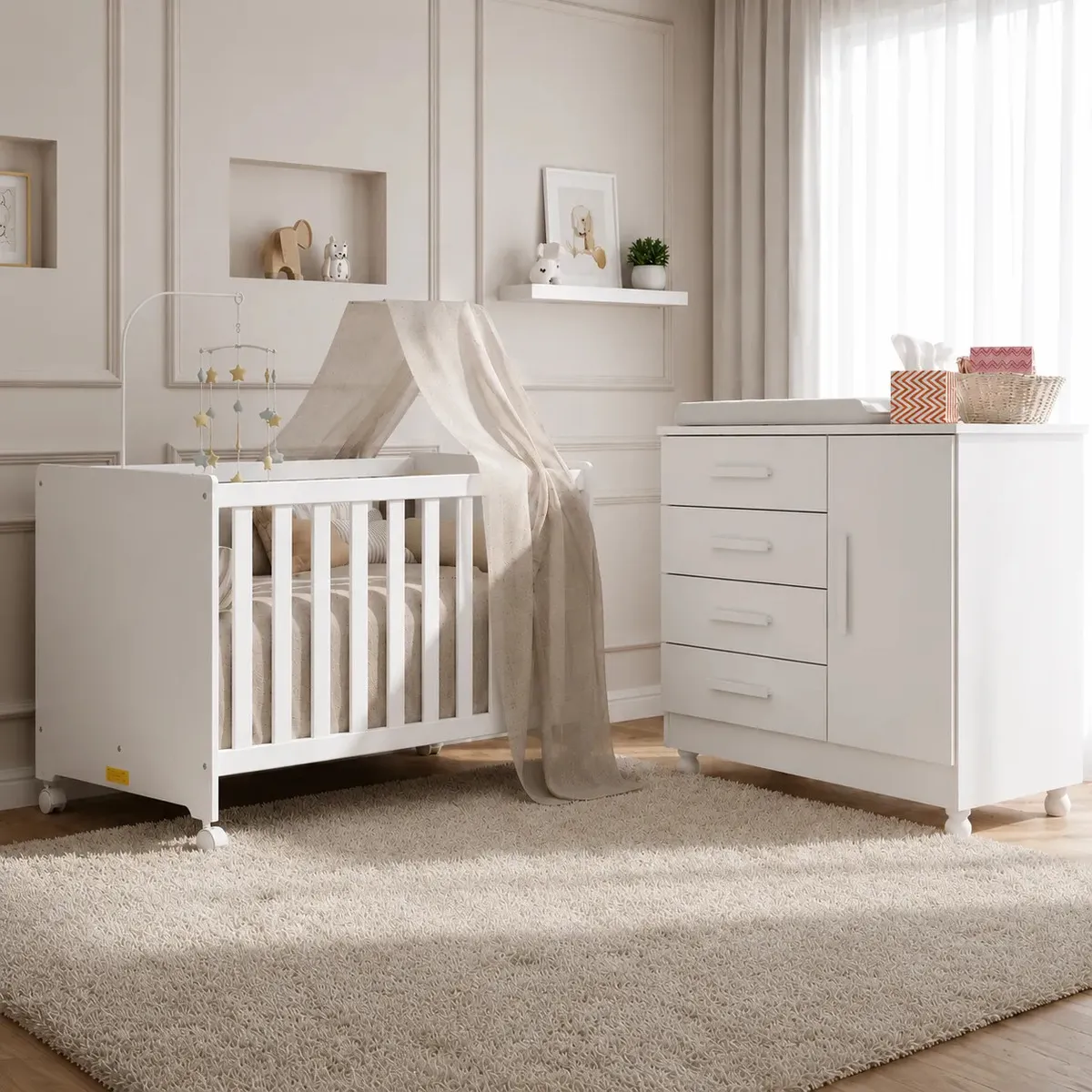 Jogo Quarto Bebê Berço E Cômoda Sonho Móveis Bela Branco