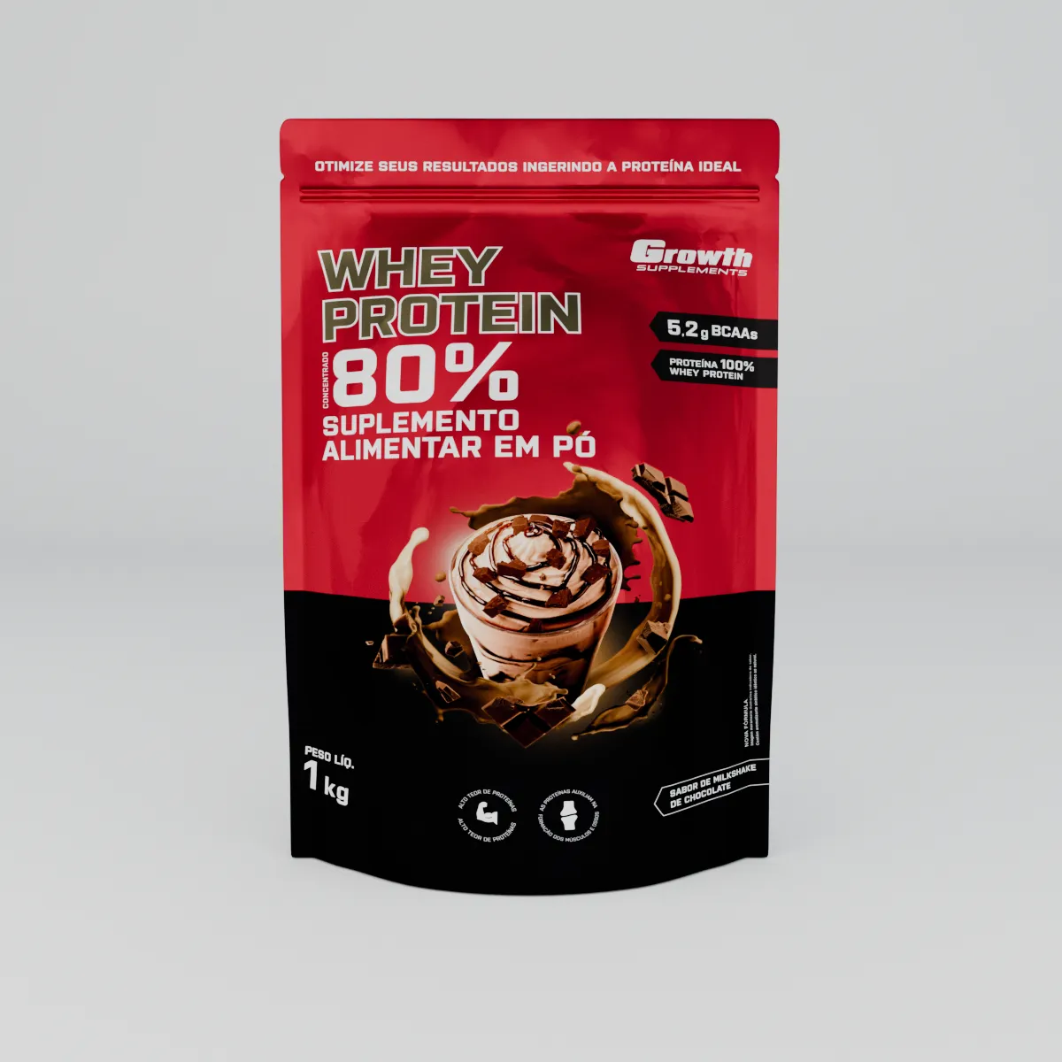 Whey Protein Concentrado 1kg Growth Supplements - Milkshake de Chocolate - Imagem 2
