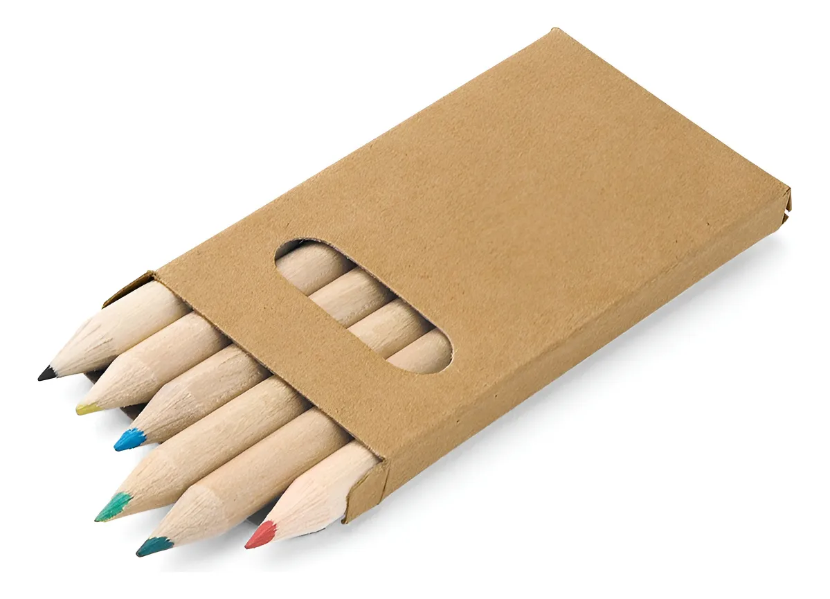 Kit 20 Unidades Caixa Com 6 Mini Lápis De Cor Kit Escolar Kraft - Imagem 3