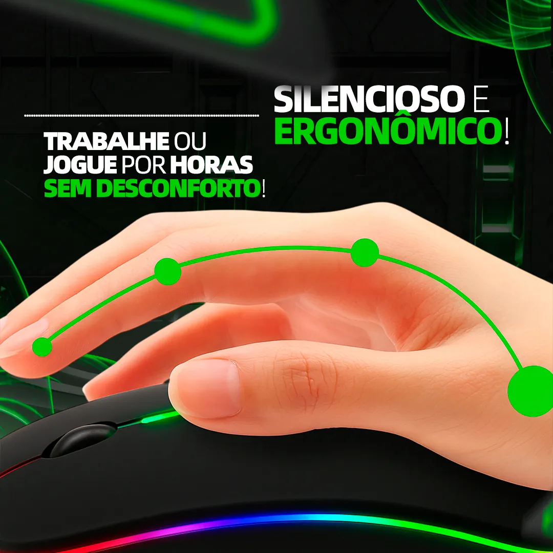 Mouse Sem Fio Recarregavel Rgb Usb Adaptador Ergonômico Rosê - Imagem 2