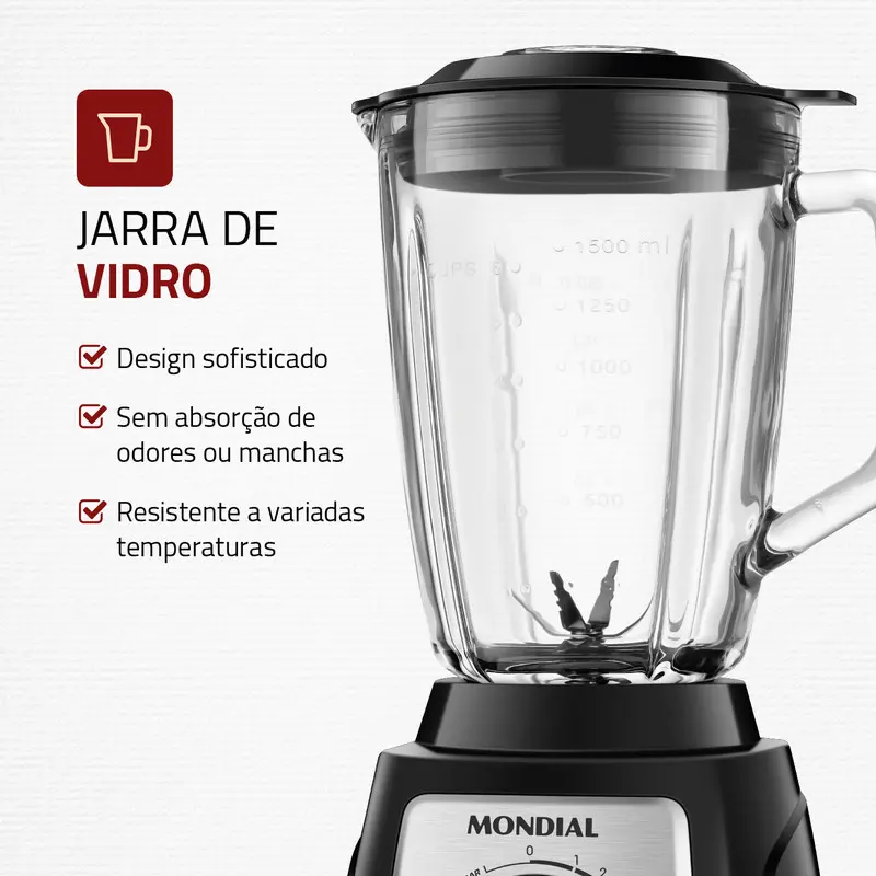 Liquidificador Turbo Glass Jarra De Vidro Mondial 1400W L-1400 GI - Imagem 3