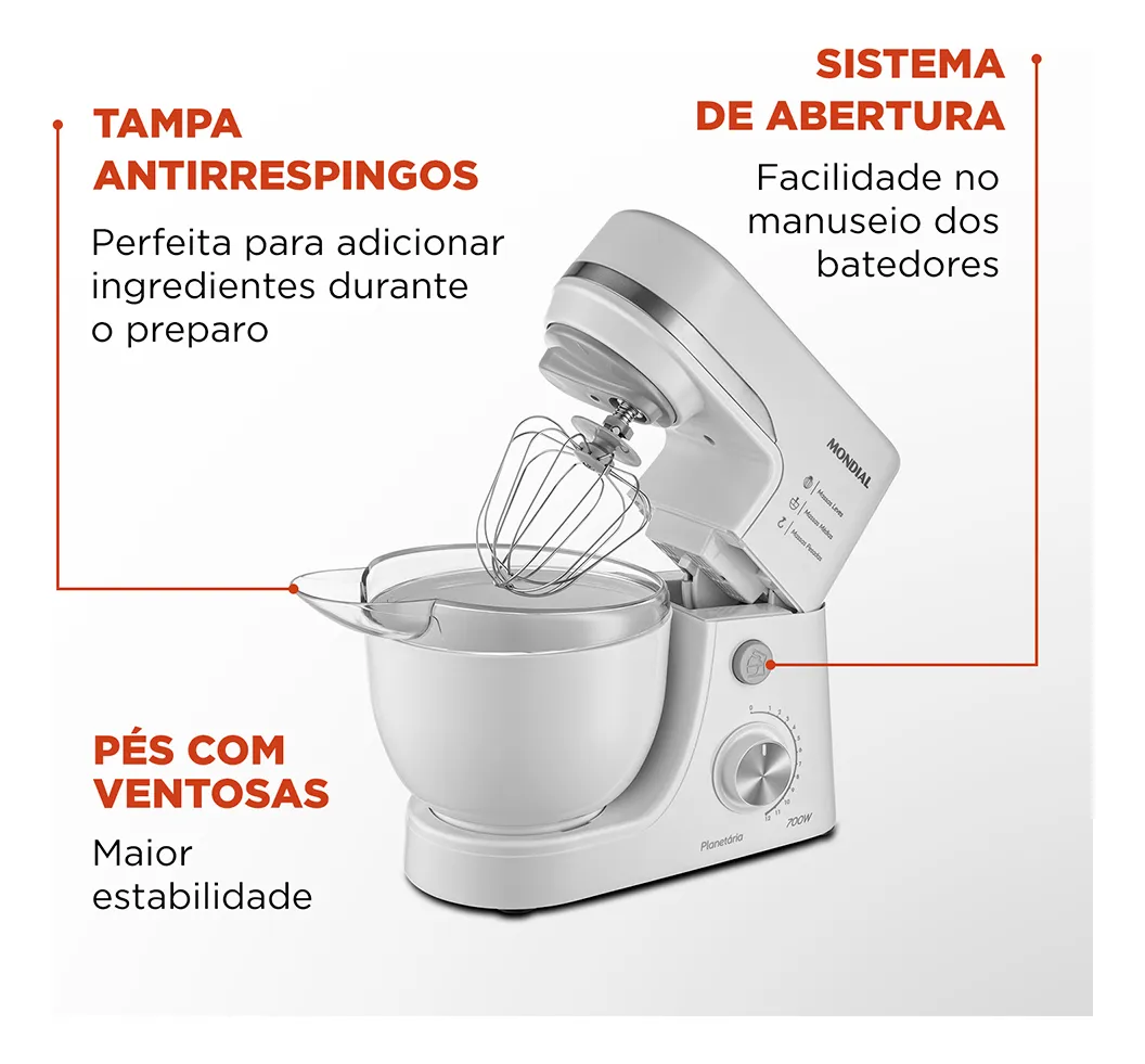 Batedeira Planetária Mondial 700W BP-03-W - Imagem 4