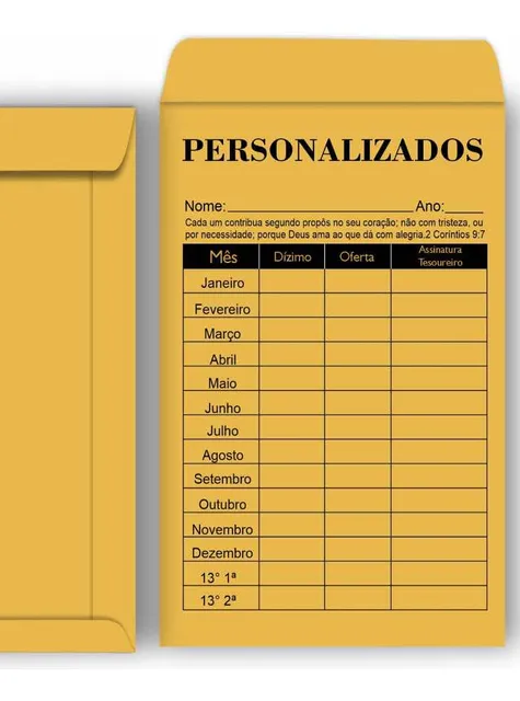 100 Envelope Dízimo E Ofertas Personalizado