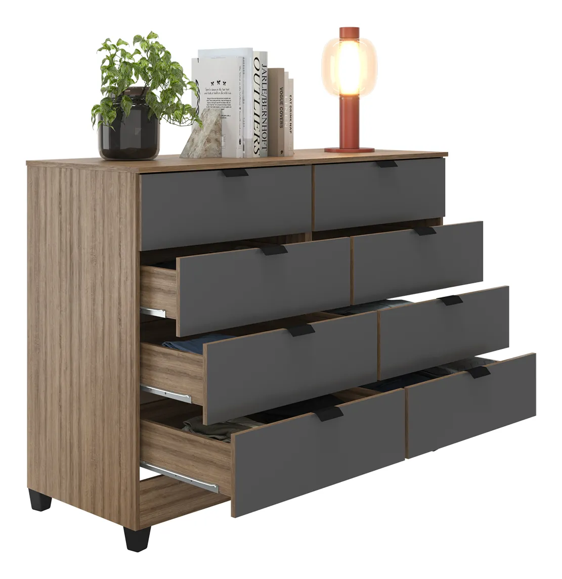 Cômoda Industrial Cor Cinza Chumbo 8 Gavetas P/ Quarto Casal Design Moderno - Imagem 2