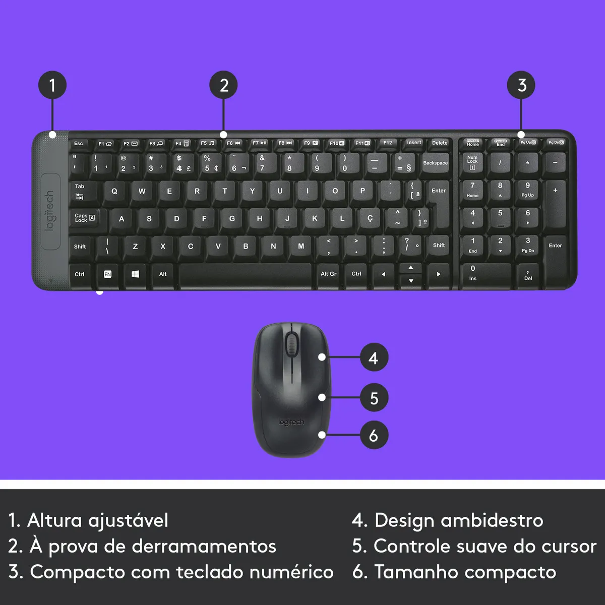 Combo Teclado e Mouse sem fio Logitech MK220 Layout ABNT2 - Imagem 4