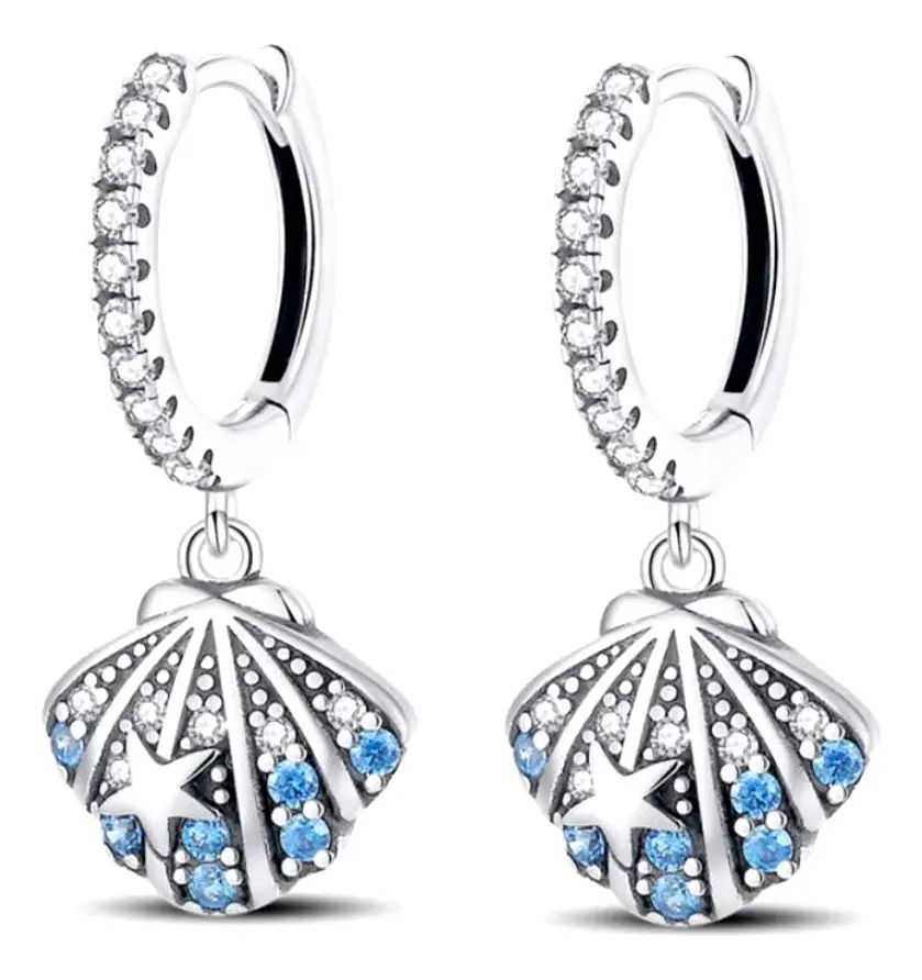 Brinco Prata 925 Argola Concha Zirconia Turquesa Br2378 — foto 2