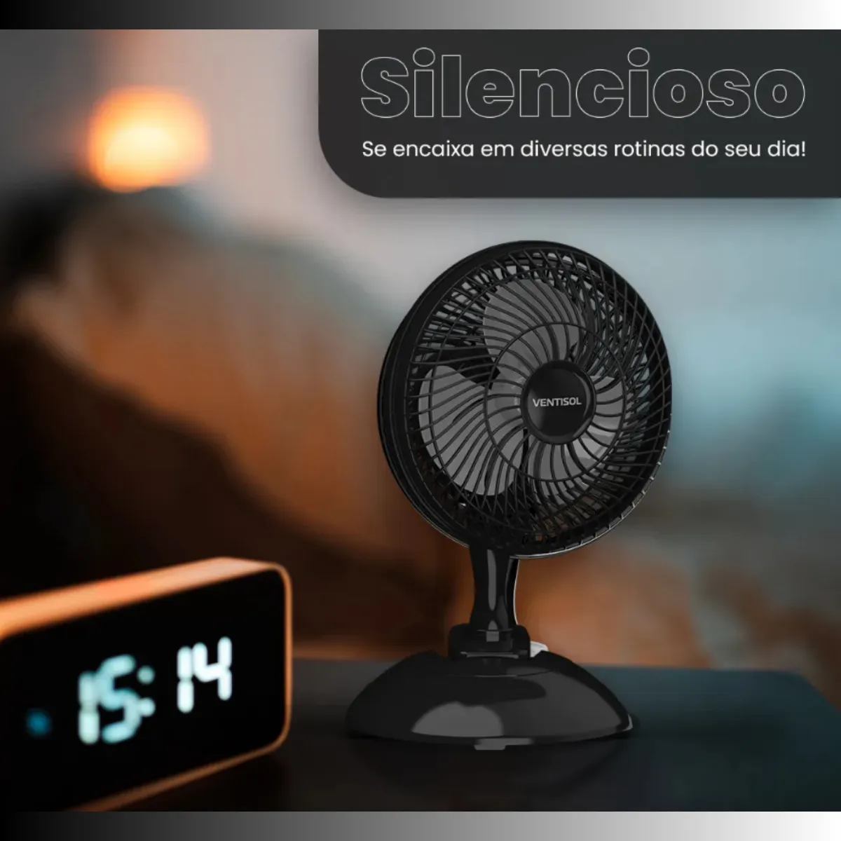 Mini Ventilador Ventisol 20cm 3 Pás Preto Clip Portátil De Mesa - Imagem 2