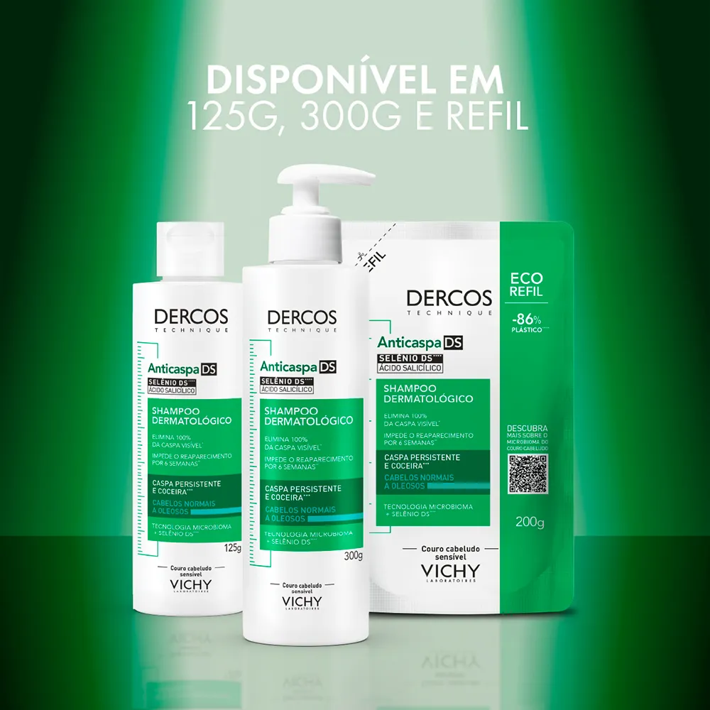 Shampoo Anticaspa DS para Cabelos Normais a Oleosos, Elimina 100% da Caspa e Coceira, Ação Antirreincidência por 6 Semanas, Controla Oleosidade, Dercos Vichy 300g - Imagem 2